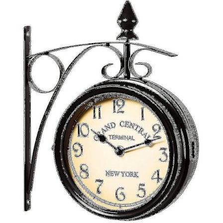 Tosidig togstasjon Veggklokke Svart Vintage Design Klokke Tw