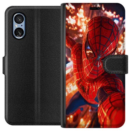 Yhteensopiva Lompakkokotelo Sony Sony Xperia 5 V Spider Man intensiivisessä toiminnassa välkkyvien valojen ja dynaamisen perspektiivin kera elokuvam