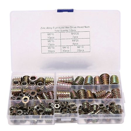 120 stk. Møbelskruer i sinklegering (M4/ M5/ M6/ M8/ M10)