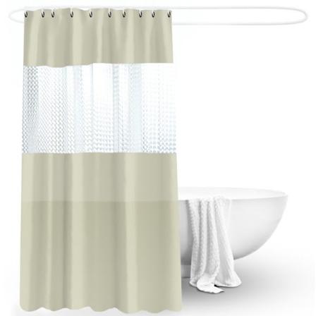 Beige dusjforheng 200x180cm Vanntett Semi-Sheer EVA Badgardin for bad
