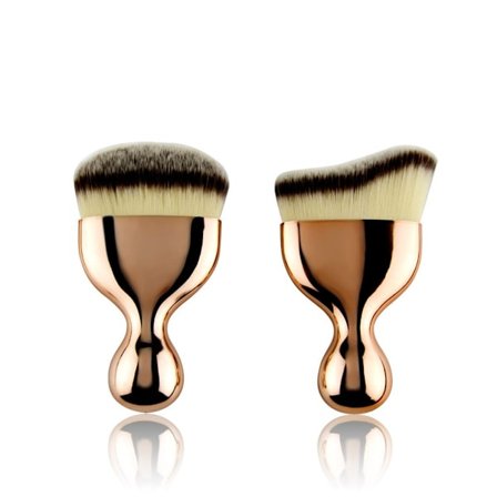 High Heel Shaped Contour Makeup Brush Set kompatibelt med Gold Handle, Tricolor Bristles - 2 Pack