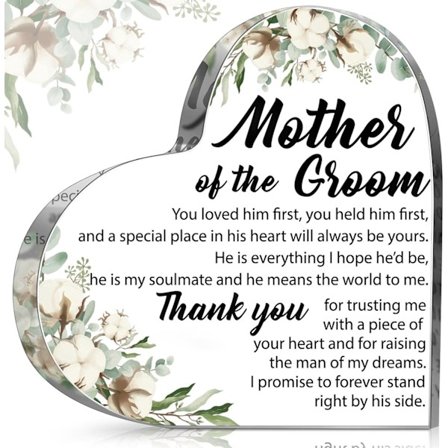 Gave til gommens mor fra bruden, gommens mors gaver, bryllupsgave, akryl hjerteplade, dekorativ skiltning, takkegaver til mor