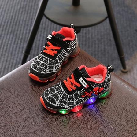 Nya Spiderman Led Mesh Sneakers Flickor Pojkar Barn Luminous Glowing Sneakers Skor för Pojkar Flickor Lighted Led Baby Barn Skor Black 29