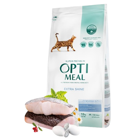Optimeal - Adult & Senior Skin & Coat High In Cod Fish Tørrfôr Til Katt 10 kg - Katt - Kattefôr & kattemat - Tørrfôr for katt - ZOO.no