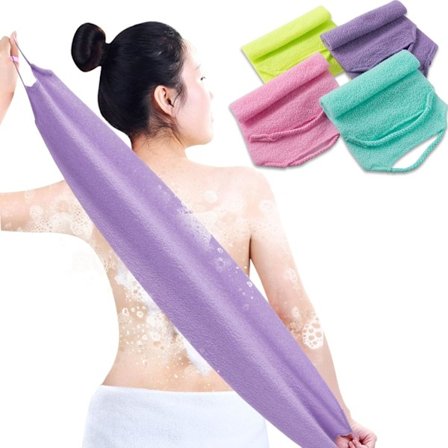 4-pack Exfolierande Rygg Scrubber med Handtag Nylon Förlängd Längd Badhandduk Dusch Ryggbricka Snörning Exfolierande Tvätthandduk