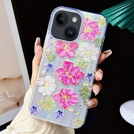 Elektropläterad TPU + PC-fodral för iPhone 13 (Röda blommor)