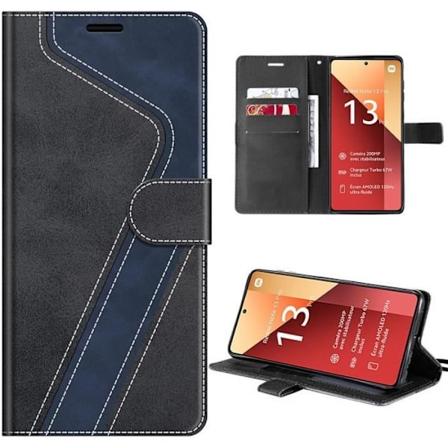 Etui til Xiaomi Redmi Note 13 Pro 4G (ikke til 5G) - Anti-ridsebeskyttelse Foldbar lædereffekt Marineblå-sort