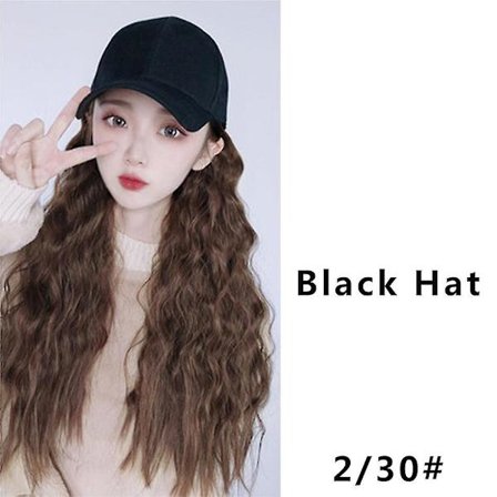 Lupu Lang Syntetisk Naturlig Lige Bølget Baseball Paryk Sort Hat Parykker Justerbar Hætte Med Hår Forbinde Baseball Cap Hår Paryk