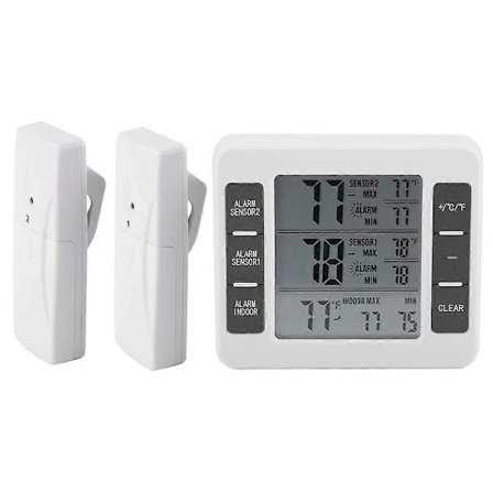 ZK- Køleskabsfryser Termometer Digital Alarm Hørbar Alarm med Trådløs Sensor Min/Max Display (FMY)