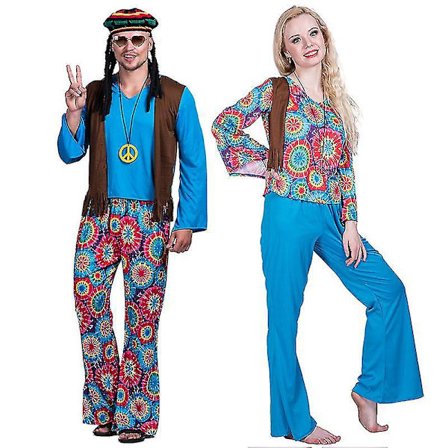 Retro Blue Hippie Disco Outfit - 1960s/1970s Groovy Costume for Adults S M Men