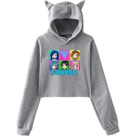 Cue-its-funneh-merch Cat Ear Hoodie Tröja Huvtröja Flickor Dam Leak Navel Sweatshirt Rosa, Xxl -vuxen, 3xl
