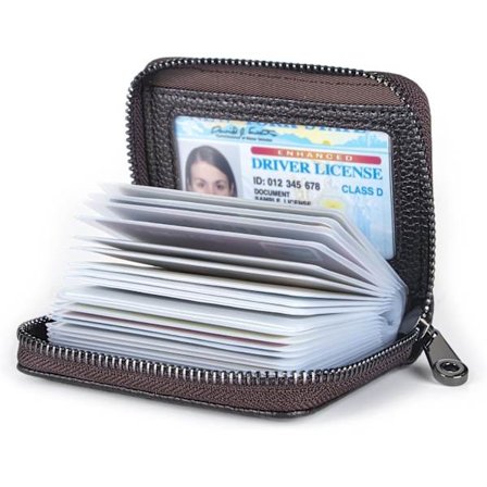 Klassinen Nahkainen Luottokortti Lompakko RFID-Suojauksella, Turvallinen Korttikotelo Henkilökortti Kotelo Järjestäjä Vetoketjullinen Lompakko