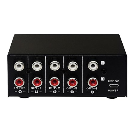 1 inn 4 ut stereo signal kilde splitter lydfrekvens signal fordele enhet ikke forbruk O