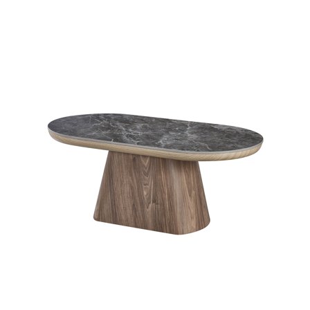 Marmoris Couchtisch in Grau/Schwarz, Ovaler Wohnzimmertisch mit Marmor-Optik, Modernes Design, Langlebig & Pflegeleicht, Maße 110x60x45cm