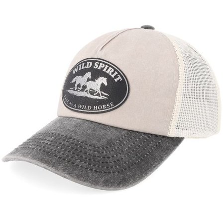 Wild Spirit - Beige trucker Keps - Wild Horses Engraved Black Patch Stone/Black Pigment A-Frame Trucker @ Hatstore