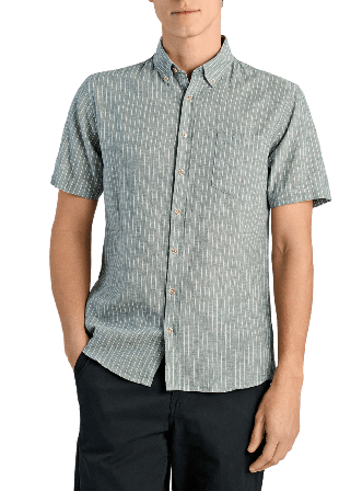 Lindbergh Cotton/linen shirt S/S Kortärmade skjortor Herr Grön XL