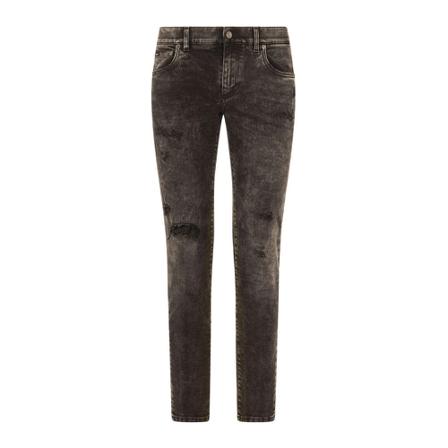 Dolce & Gabbana, Distressed slim-cut jeans Zwart, Heren, Maat:L,Katoen