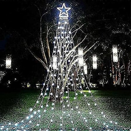 Juledekoration Udendørs Stjerne Lyskæde, 5 m Juletræstop Lys 198 LED med 35 cm Lysende Stjerne til Jul Nytår Ferie Fødselsdag