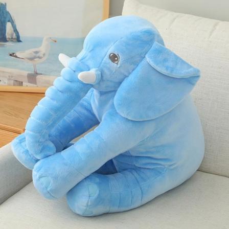 Stor, myk og søt elefantpute i plysj: Trøstende sovevennleke - Dukke for babyhjelp til å sove, gave til barn Blue 60cm