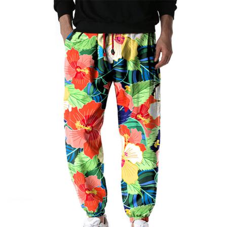 Blommigt Print För Män, Byxor Med Elastisk Midja