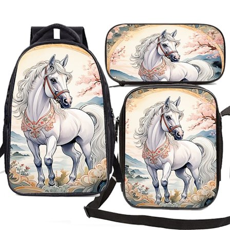 Reppu - 3D Lasten Koulureppu 3 kpl (Hevonen B)