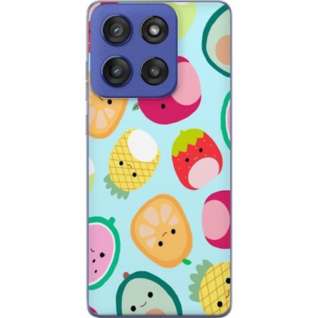 Kompatibel Mobilcover til Motorola Edge 60 Stylus Mønster af kawaii frugter som jordbær citron ananas og avocado på lyseblå baggrund