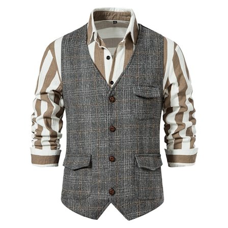 Herrevest for Bryllup Rutete Myk Ull Tweed Vest