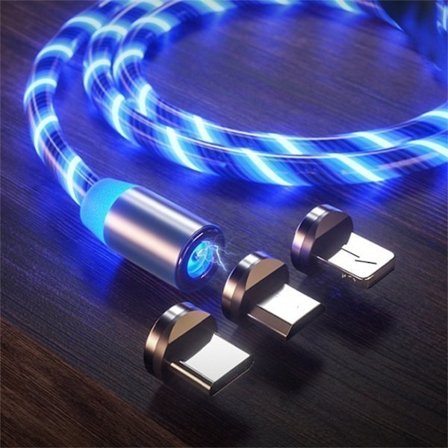 Mobil Laddare Magnetiska 3 in 1 Flash Kabel USB-C - iPhone - Android (Blå)