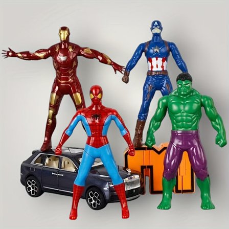 4 stk. Spider-Man, Captain America Iron Man Hulk PVC Figursett - Fargerike Animerte Filmkarakterer for Bilrom Soveromsdekorasjoner [D]