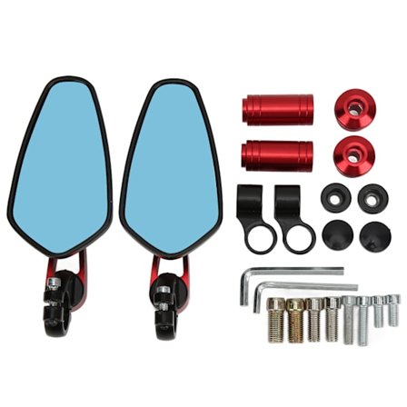 Motorcykel Bagudvendt Spejl Bakkeassistent Blåt Glas 360 Grader Drejelig Universal til 8MM/10MM Holder Rød