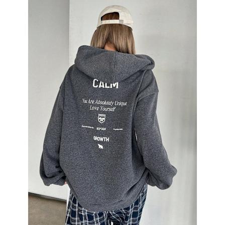 Dazy Slogan Grafisk Droppskuldret Genseren Med Snøring Mørk Grå Dark Grey L