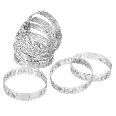 8 stk. terteringer i rustfritt stål, varmebestandig perforert kakemousse rund dobbelvalset tertering metallform 10cm 2025 Qhzl 5 5