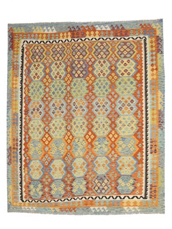 Hand Woven Kilim Afghan Old Style Rug 259X299 Green/Brown
