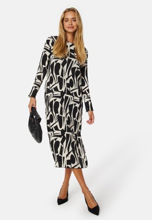 ONLY Molly L/S Plisse Dress Black AOP: City Grap Klær