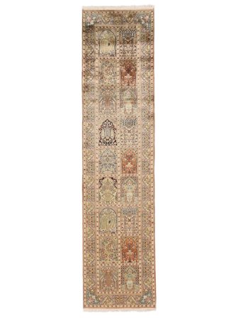 Noué À La Main Cachemire Pure Soie Tapis 78X315 En Soie Marron/Orange Petit