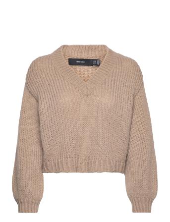 Vmmaybe Ls Cropped V-Neck Ga Bf Beige Vero Moda