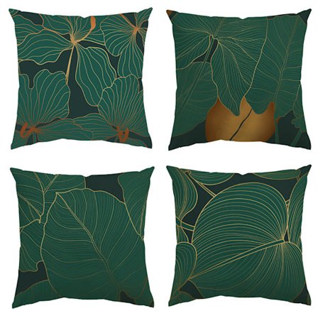 Set med 4 kuddfodral 45x45cm Bladmönster Kvadratisk Dekorativ Pi