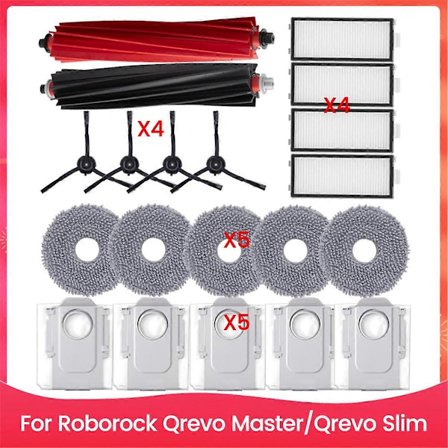 Roborock Qrevo Master/Qrevo Slim -pääharja, sivuharja, HEPA-suodattimet, moppi
