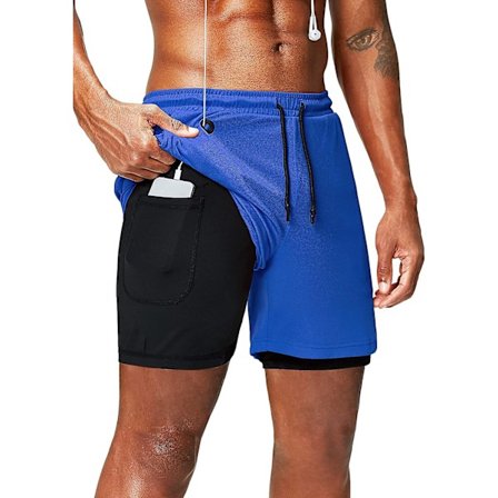 2 i 1 løbeshorts med telefonlomme Gym Workout Quick Dry Herreshorts 5 tommer