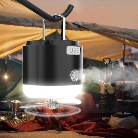 4-i-1 LED Camping Lantern med Vifte, USB Oppladbar Campinglampe, 4 Lysstyrkenivåer, Bærbar Teltlampe