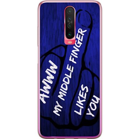 Kompatibel Mobilcover til Xiaomi Redmi K30 Mørk typografisk illustration med hjerteform og budskab om venskab mod dybblå trætekstur