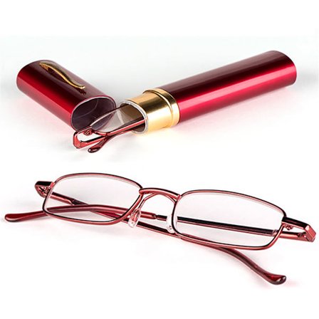 Læsebriller med styrke (+1.0 - +4.0) med bærbar metalæske