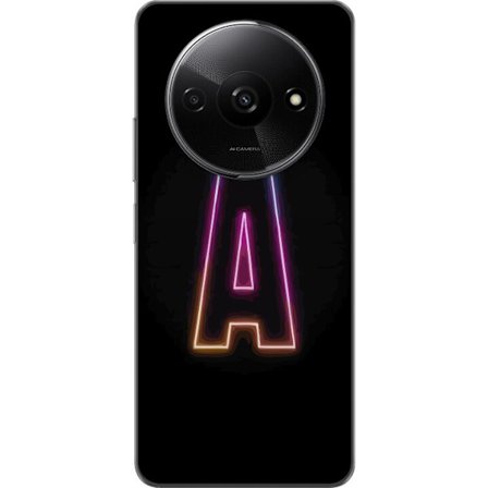 Kompatibel Mobilcover til Xiaomi Xiaomi Redmi A3 Minimalistisk neonbogstav A i regnbuefarvet lys mod sort baggrund i moderne typografisk stil