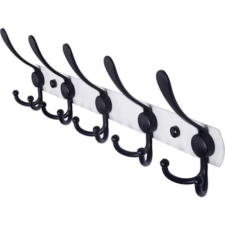 Vægmonteret knagerække, vægkroge - kraftig rustfrit stål, 5 kroge, knagerække til frakker, hatte, håndklæder, entré, badeværelse (hvid og sort)