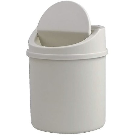 2 Liters Plast Soptunna med Svängbart Lock för Skrivbord (vit)