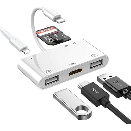 Lightning Hub Ipad-adapter, 6-i-1 Lightning till HDMI Digital AV-omvandlare, TF & SD-kortläsare, USB-kameraadapter, Power Delivery
