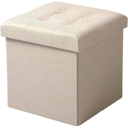 Rootz Pall med förvaring - Förvaringsbänk - Vikbar ottoman - Linnetyg - 37,5 cm x 38 cm x 37,5 cm - Utrymmesbesparande - Andas - 38L förvaring