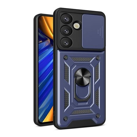 Hybrid Armor Camshield med stativ og kameradæksel til Samsung Galaxy S25 Edge - Blå