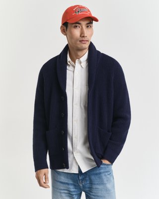 GANT - Cardigan med sjalkrage i ullblanding til herre evening blue