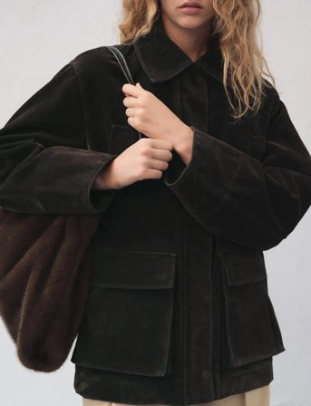 Mango Velvet Finish Parka With Faux-Fur Collar - Brown - M